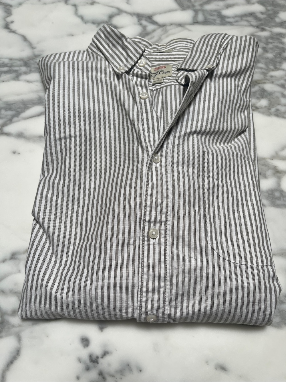 J. Crew Men's Slim Gray and White Striped Button-Down Shirt